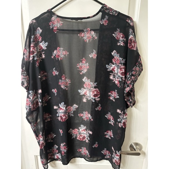 Black Floral Women's Oversized Kimono/swim Suit Cover Size S/M Maurices - Picture 2 of 5